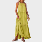 Women's Sleeveless Ruffle Trim Dress - Yellow