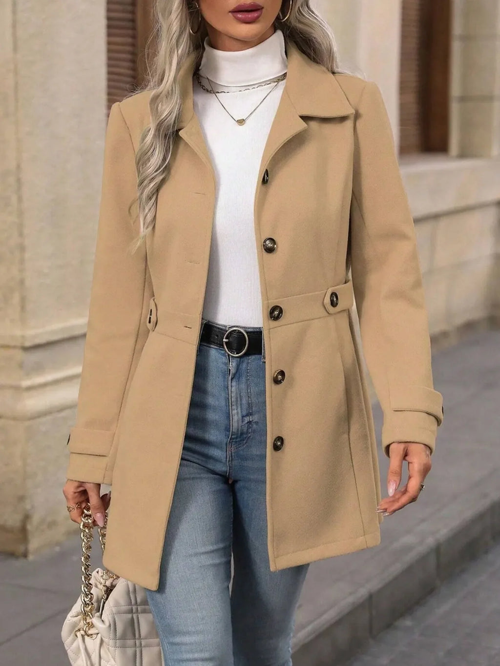 Women's Elegant Long Button-Up Coat