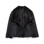Women's Faux Fur Lapel Coat Warm Padded Winter Coat - Black