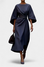 Women's Lantern Sleeve Fitted-Waist Dress - Purple Blue