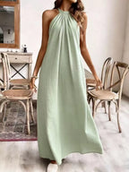 Women's Halter Neck Maxi Dress - Light Green