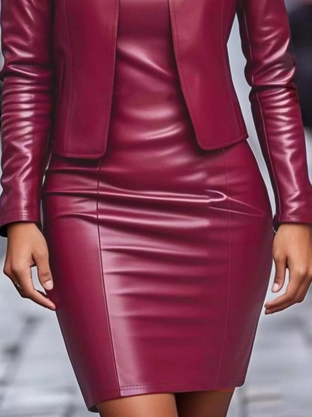 Women's Open Leather Jacket and Elegant Dress Set