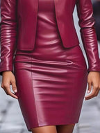 Women's Open Leather Jacket and Elegant Dress Set