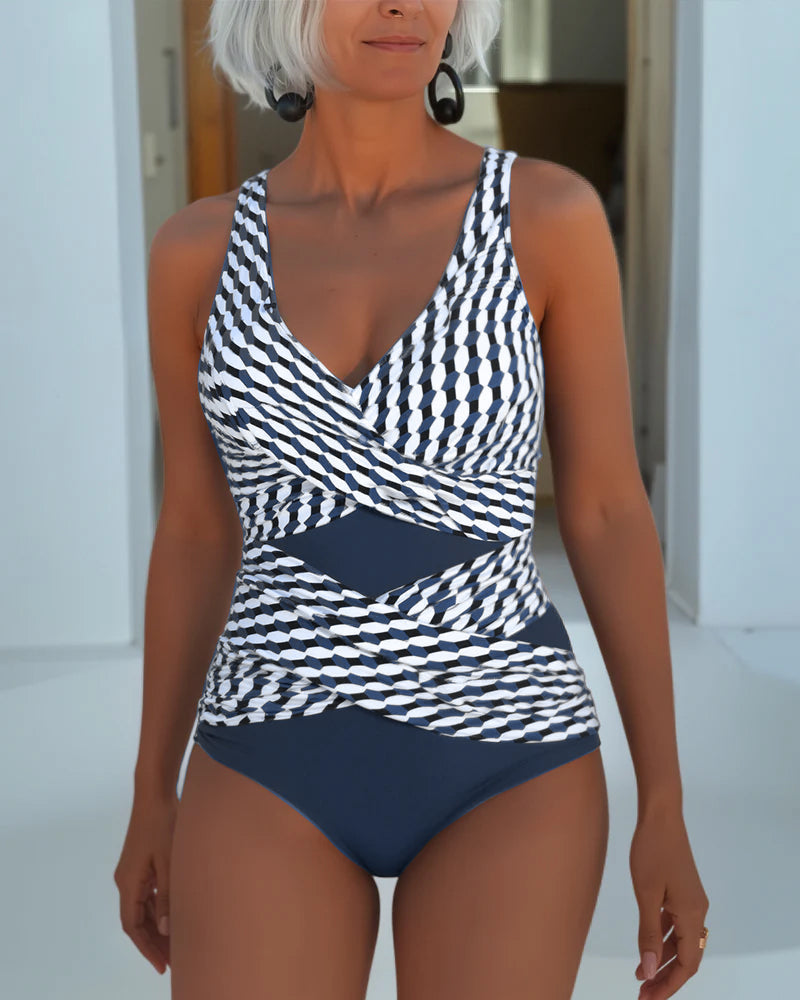 Women's Crossover One-Piece Swimsuit - Navy Blue