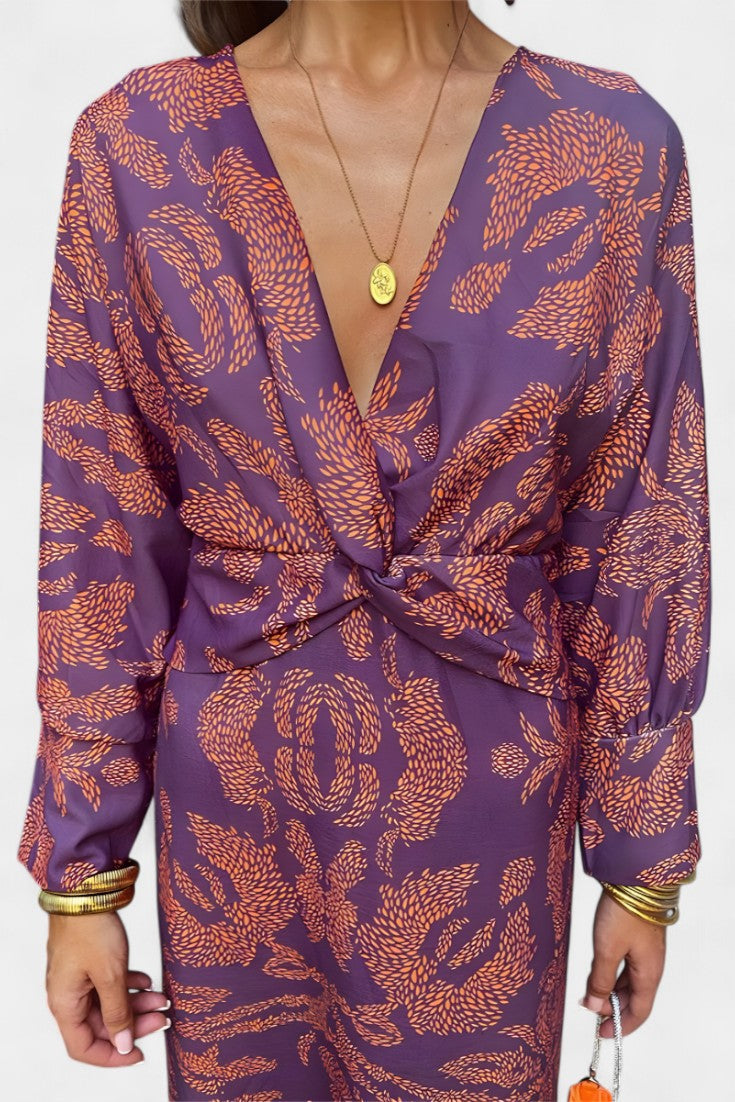 Women's V-Neck Knot-Front Maxi Dress - Purple
