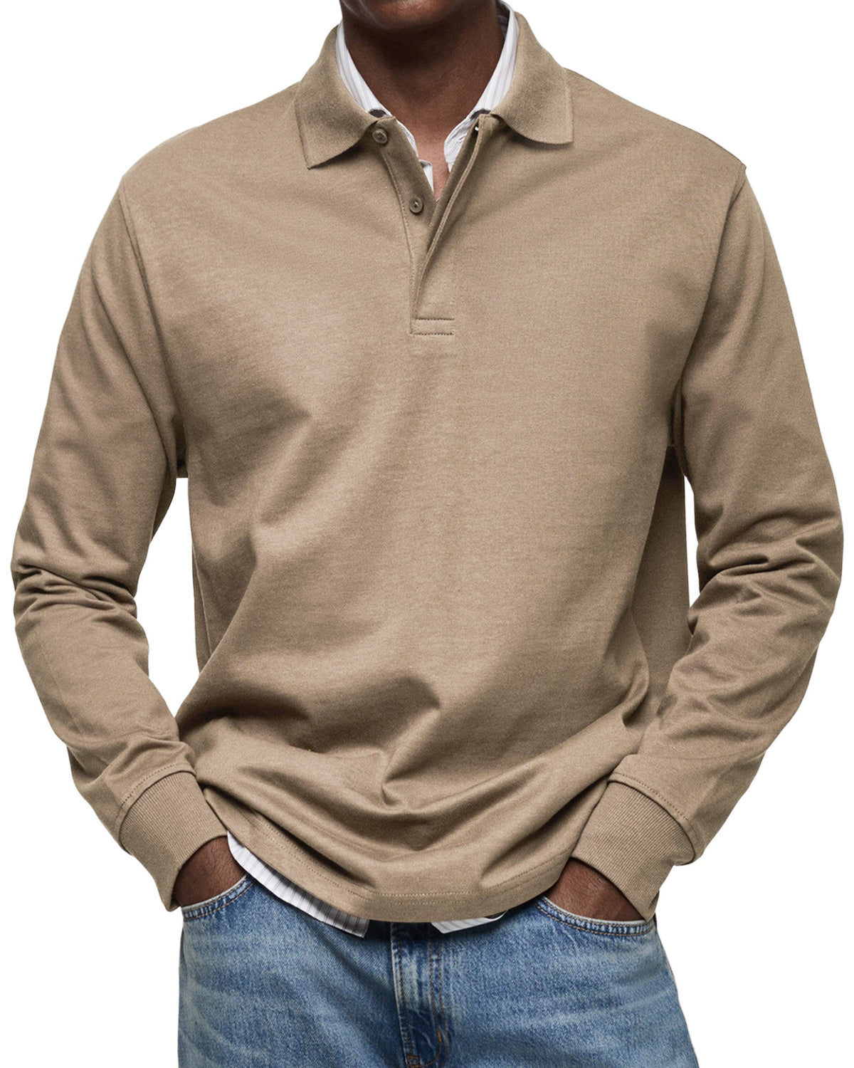 Men's Long Sleeve Polo Shirt - Khaki
