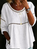 Women's Plus Size Cutout Crew Neck Top - White