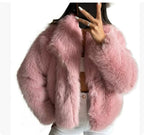 Women's Faux Fur Lapel Coat Warm Padded Winter Coat - Pink 2