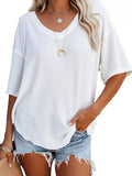 Women's Waffle Knit V-Neck Short Sleeve T-Shirt - White