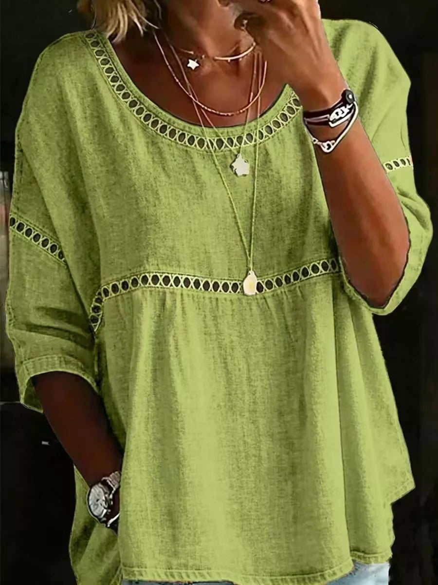 Women's Plus Size Cutout Crew Neck Top - Light Green