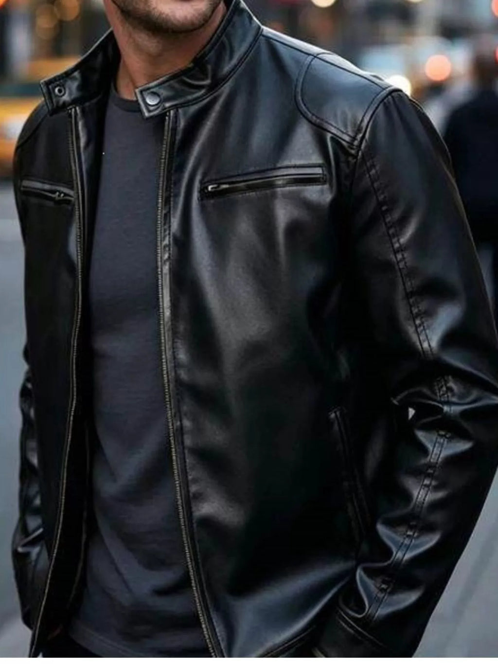 Men's Zip-Up Biker Jacket Big and Tall - Black