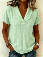 Women's Plus Size Casual Textured Short Sleeve Blouse - Light Green