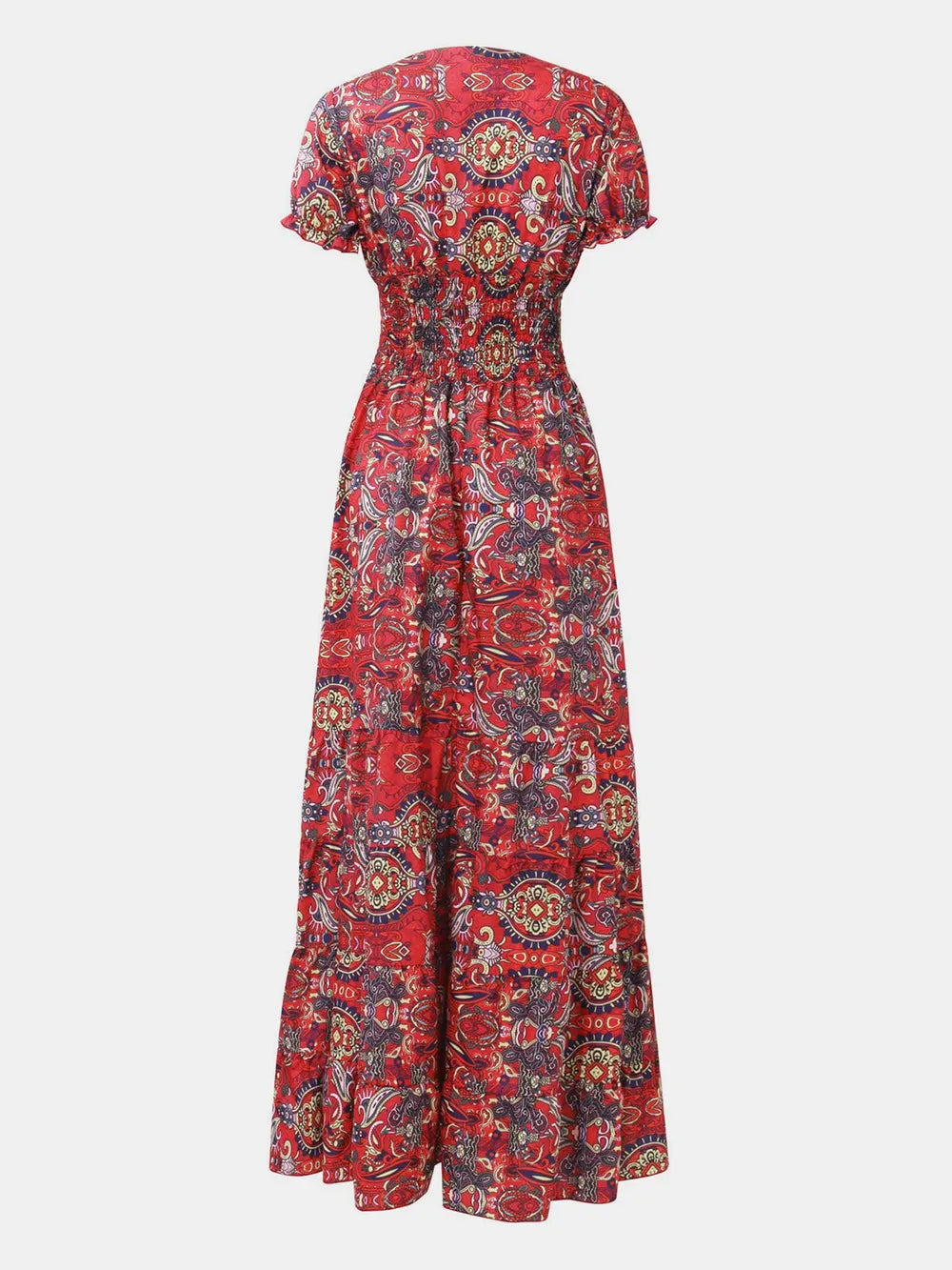 Women's Plus Size Short Sleeve V-Neck Printed Dress with Ruched Detail