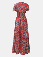 Women's Plus Size Short Sleeve V-Neck Printed Dress with Ruched Detail