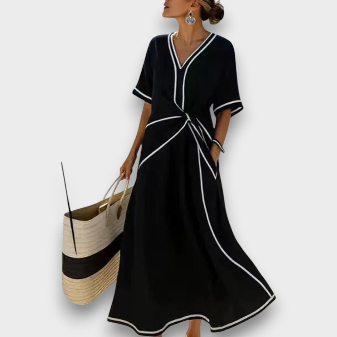 Women's Striped Summer Dress - Black