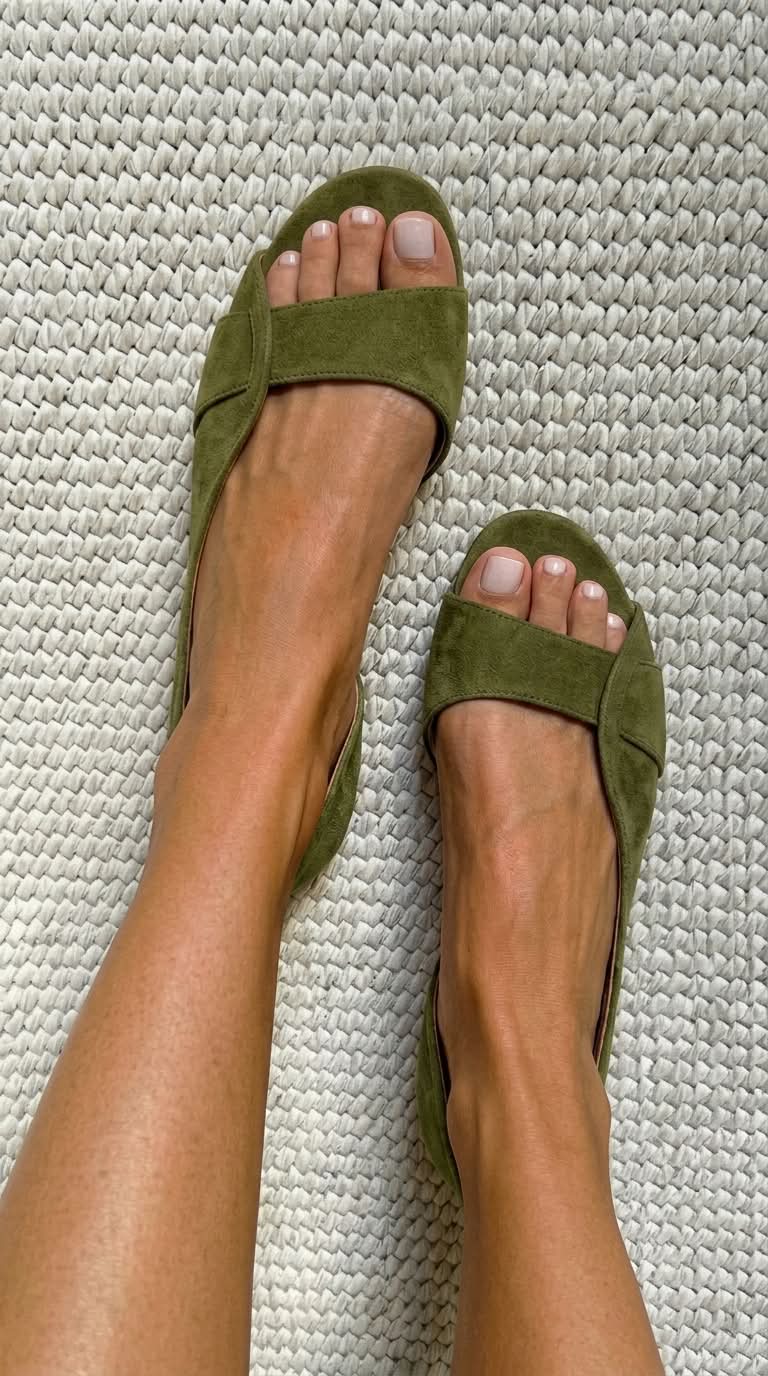 Women's Casual Suede Slingback Sandals Low Heel Open Toe - Olive