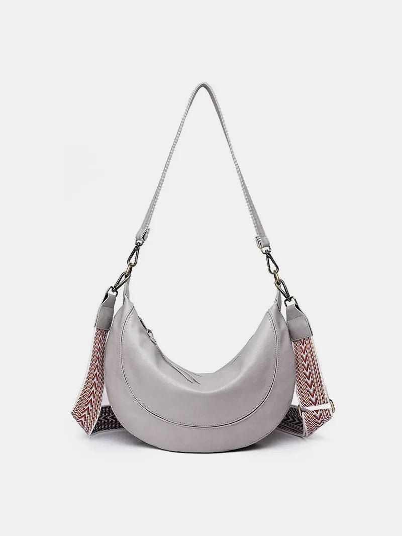 Women's Leather Crossbody Bag with Removable Strap - Light Gray