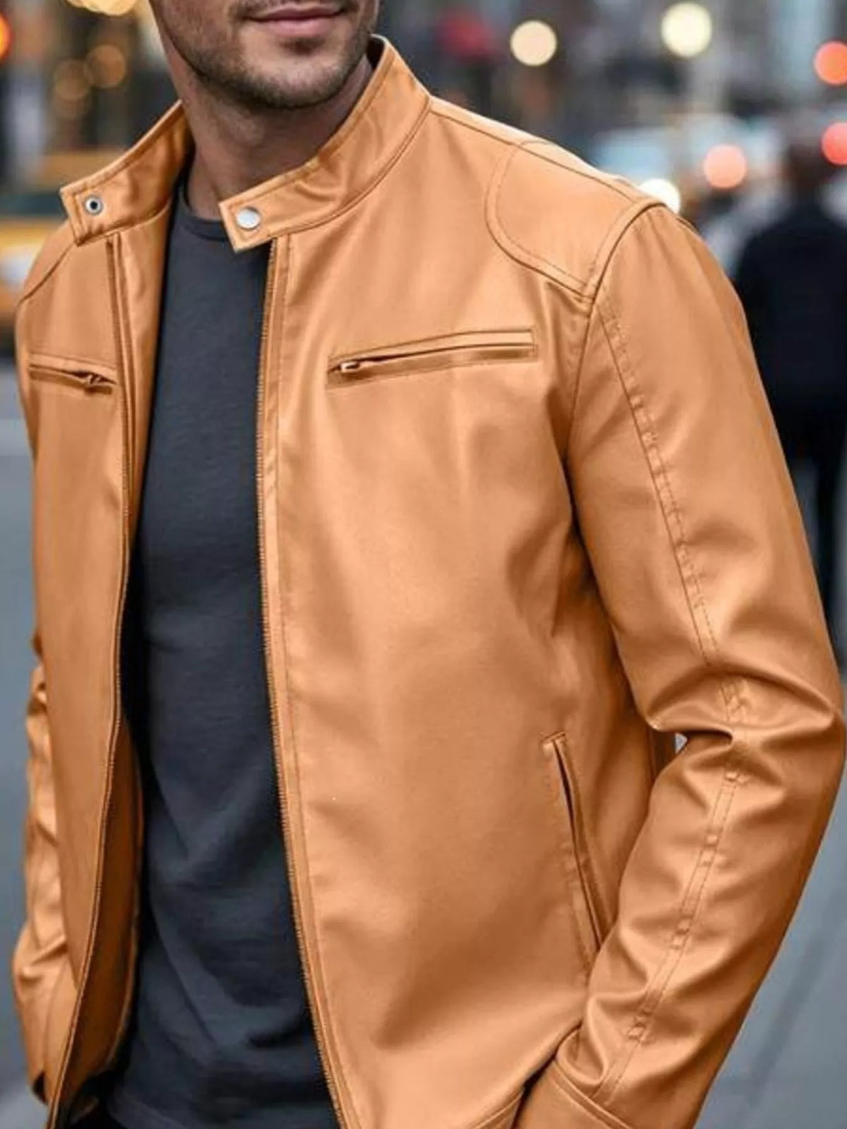 Men's Zip-Up Biker Jacket Big and Tall - Sherbet