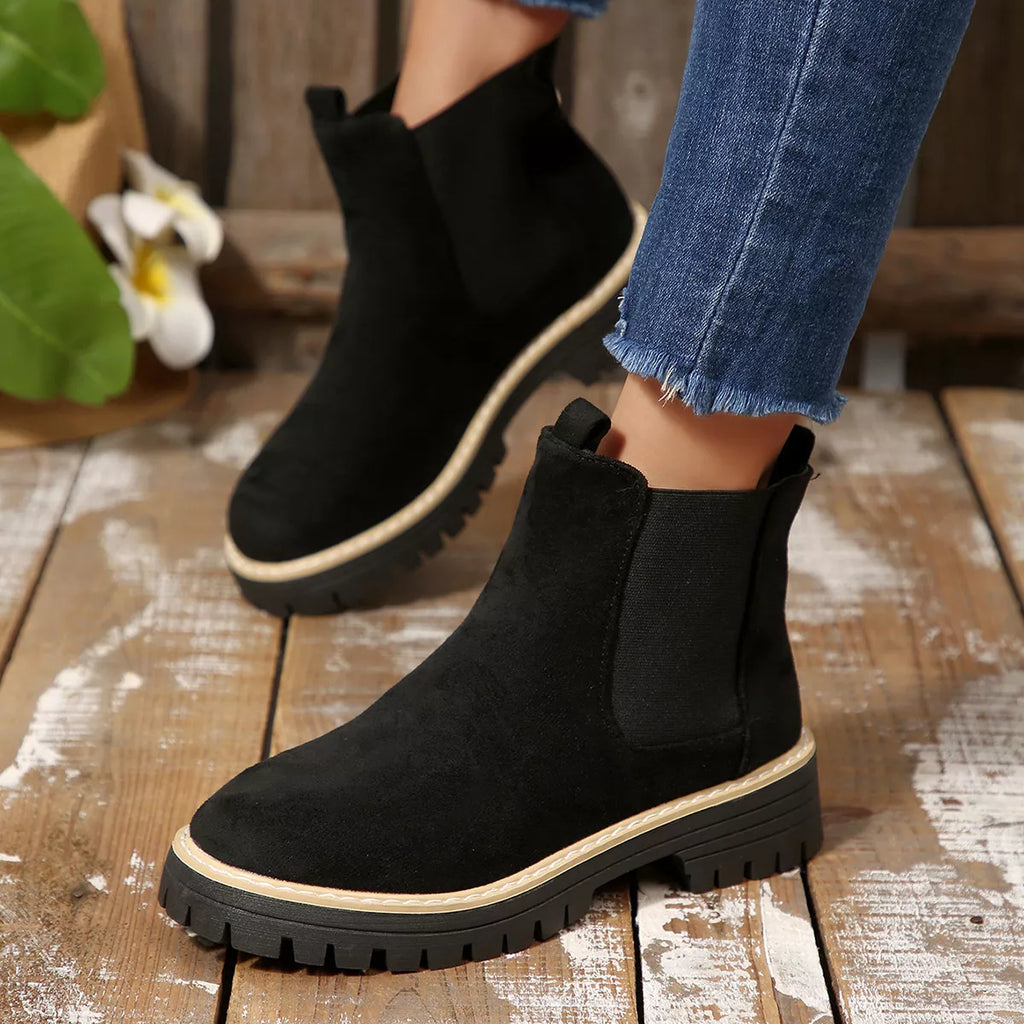 Women's Comfortable Block Heel Round Toe Ankle Boots for Fall and Winter