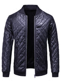 Men's Padded Faux Leather Bomber Jacket Plus Size - Dark Blue