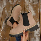 Women's Comfortable Block Heel Round Toe Ankle Boots for Fall and Winter - Beige