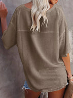Women's Waffle Knit V-Neck Short Sleeve T-Shirt