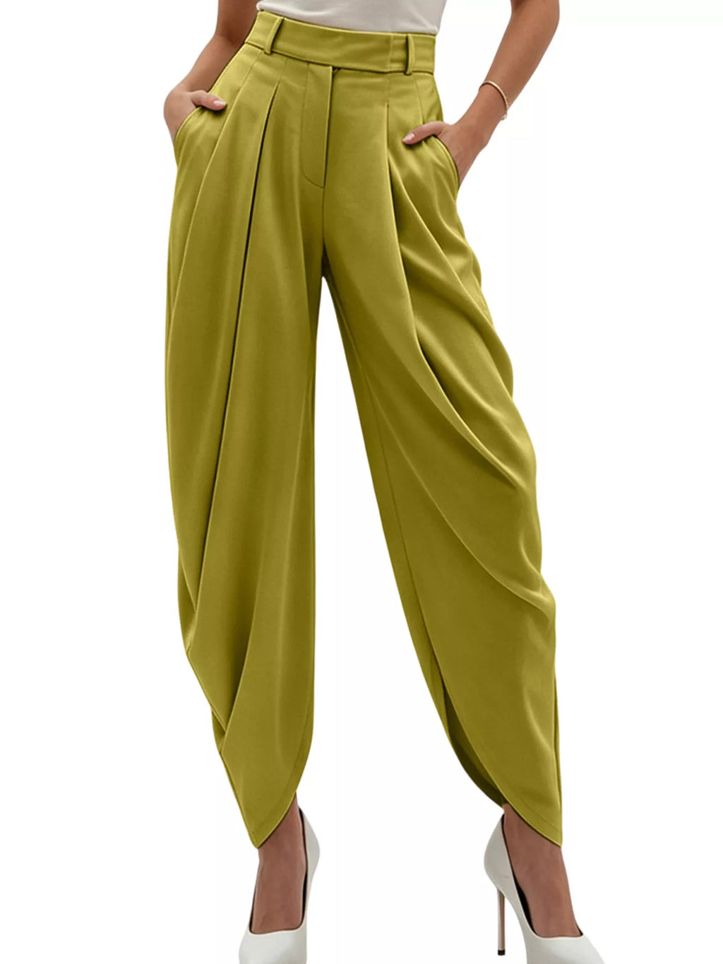 Women's High-Rise Flowy Wide-Leg Pants - Yellow Green