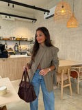 Women's Taupe Plaid Asymmetric Blazer
