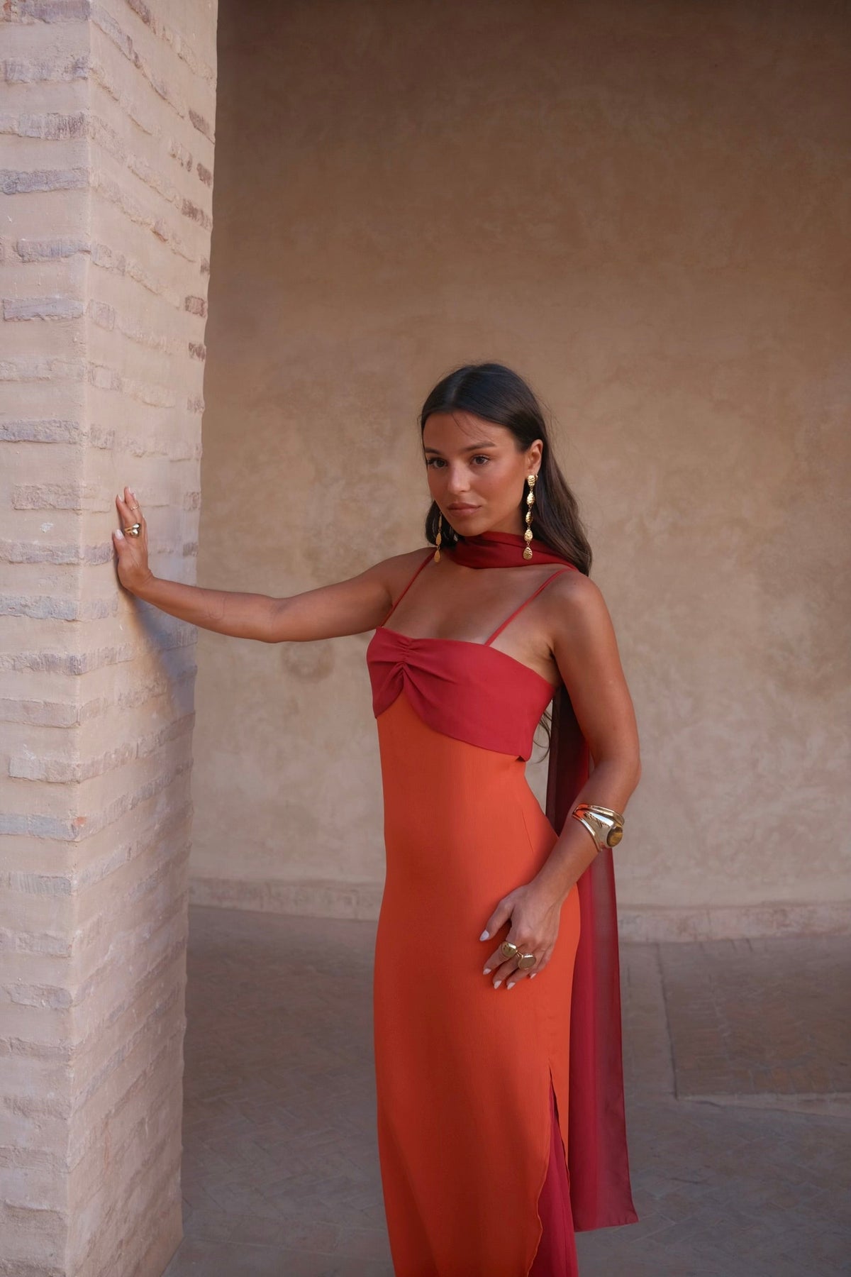 Women's Orange and Red Printed Dress
