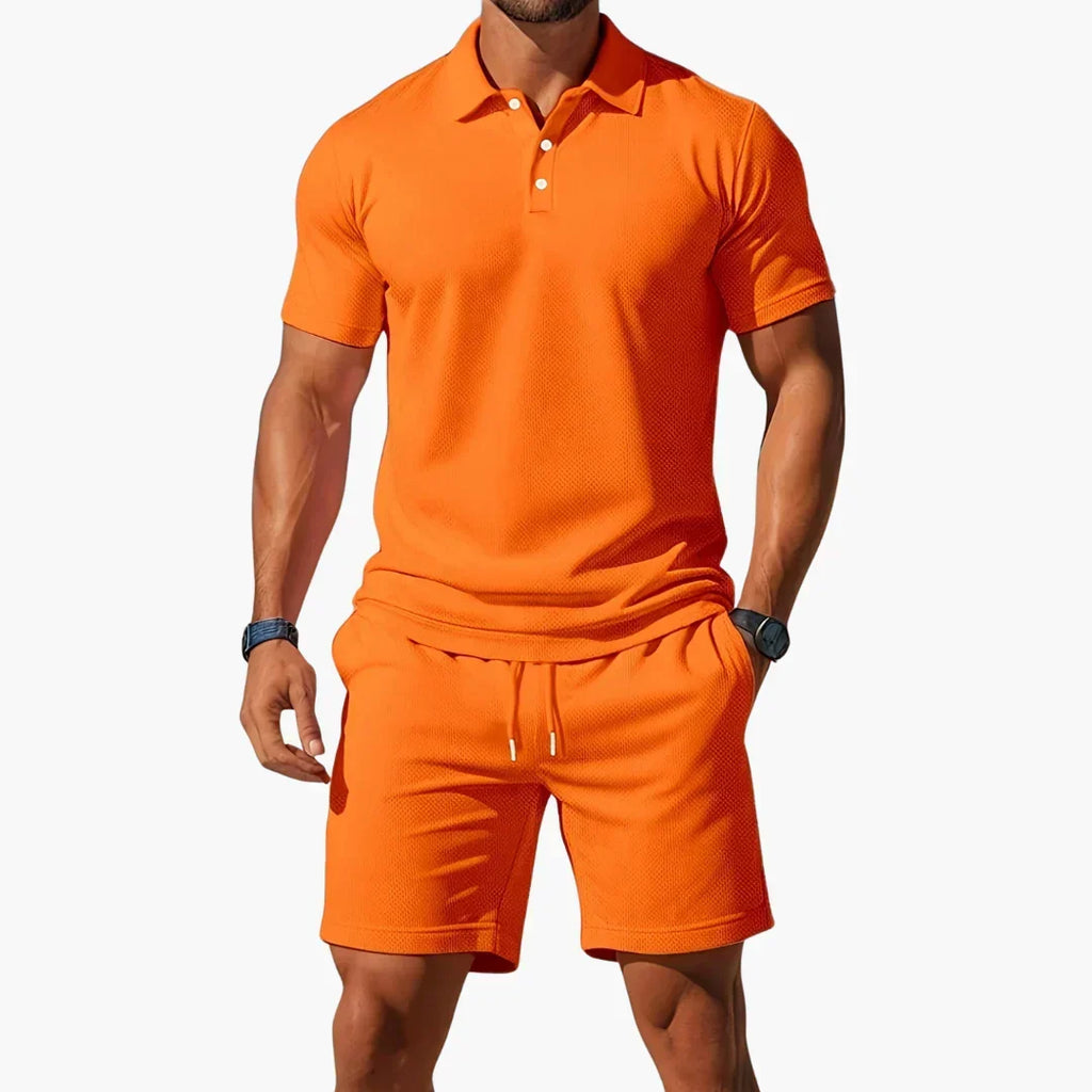 Men's Elegant Polo Shirt Set - Orange