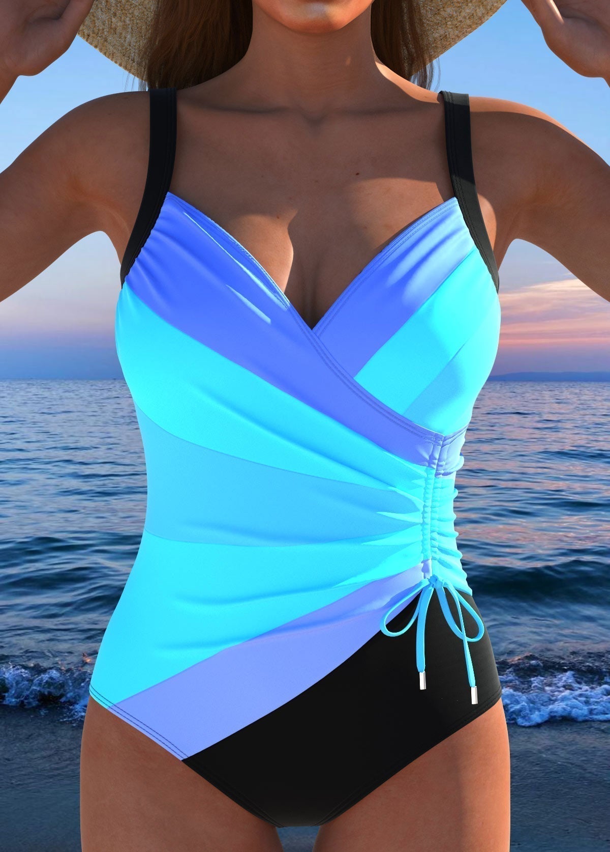 Women's Flattering Crossover One-Piece Swimsuit - Blue