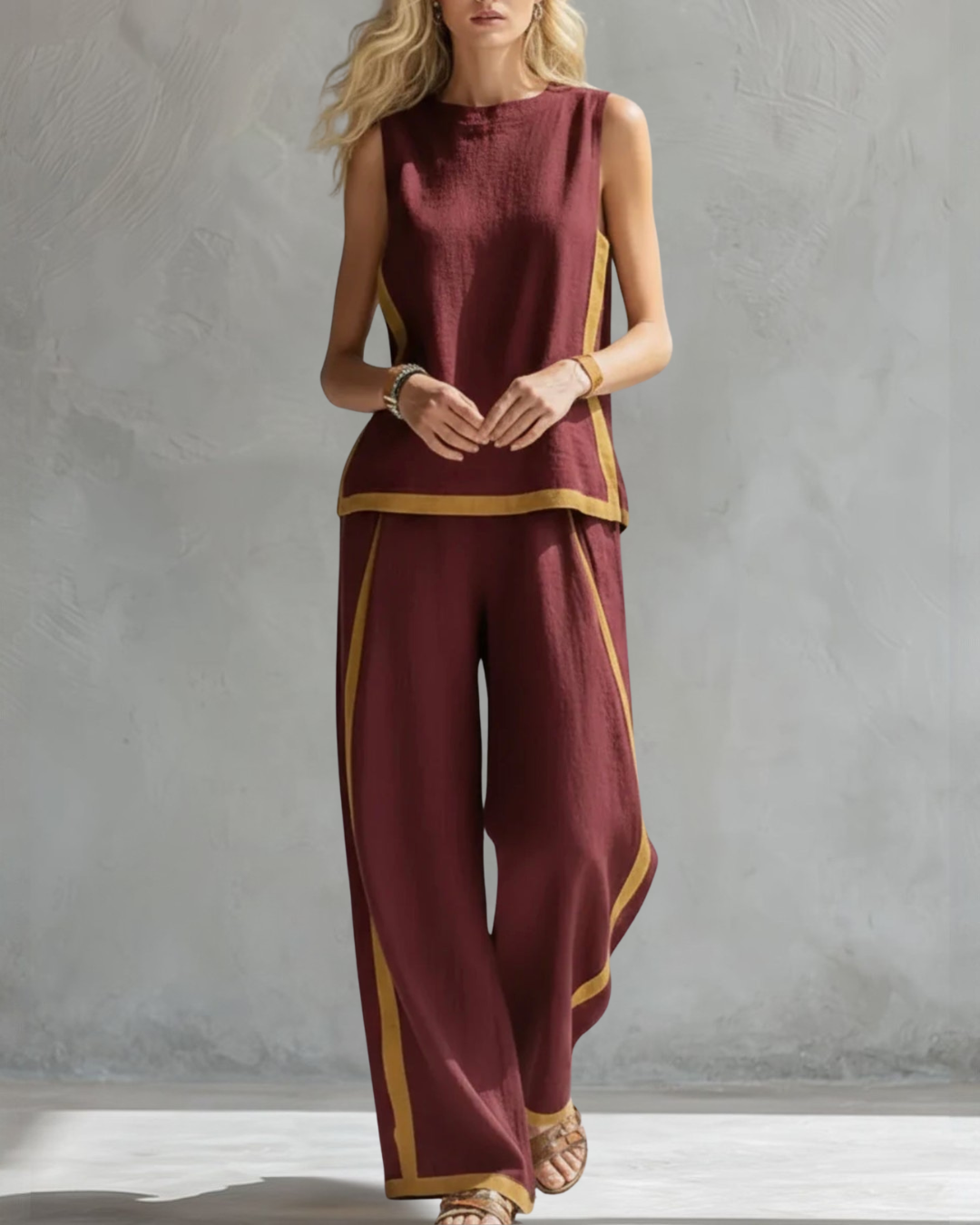 Women's Elegant Two-Piece Set - Burgundy