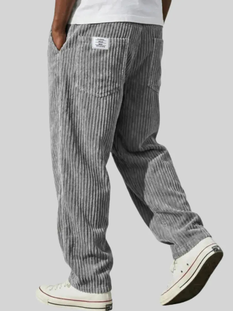 Men's Corduroy Pants with Elastic Waist - Gray