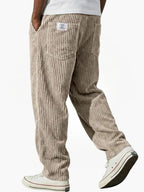 Men's Corduroy Pants with Elastic Waist - Khaki