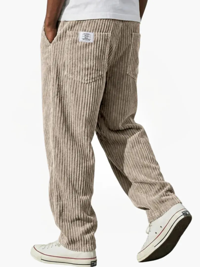 Men's Corduroy Pants with Elastic Waist - Khaki
