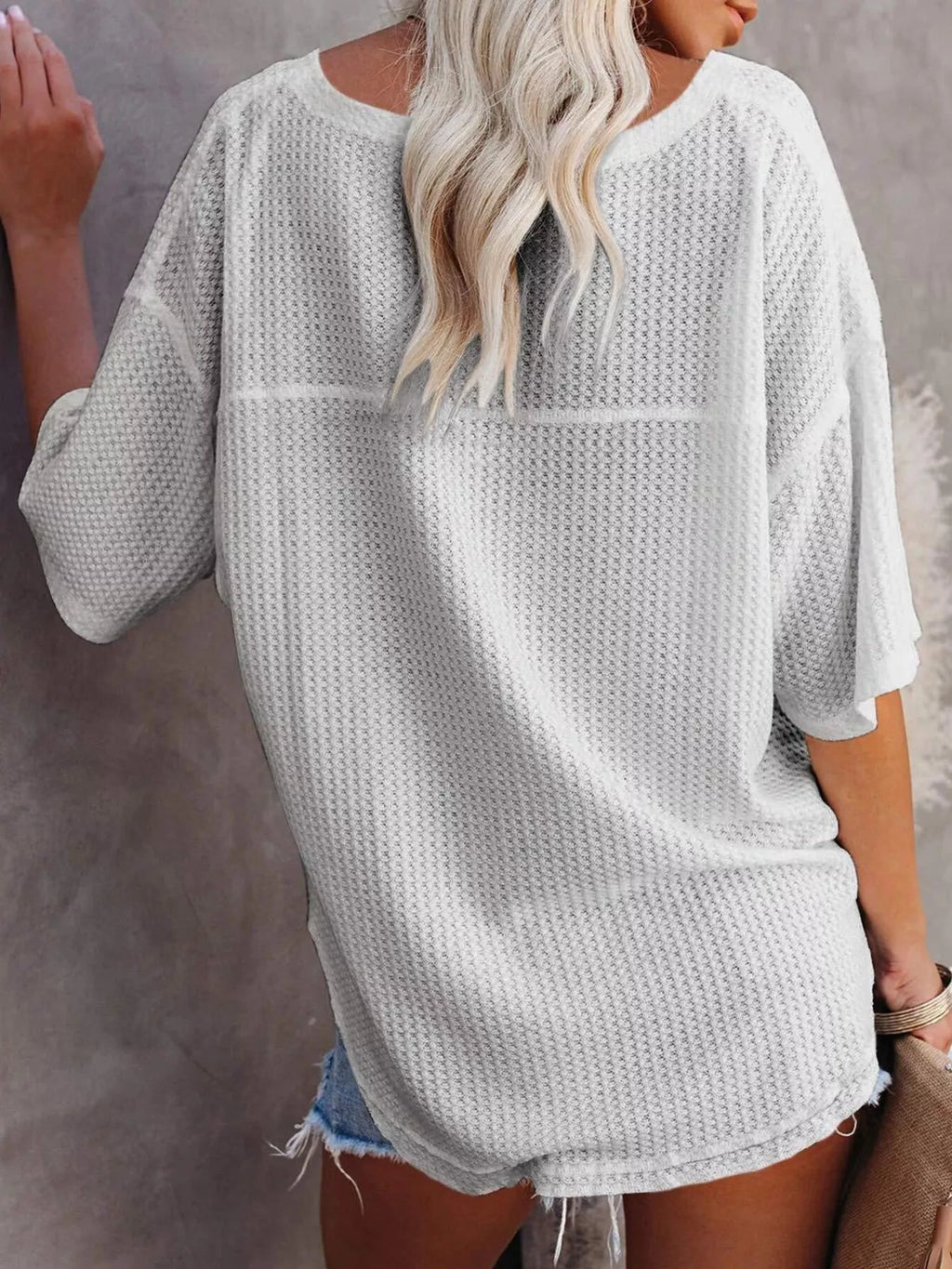 Women's Waffle Knit V-Neck Short Sleeve T-Shirt