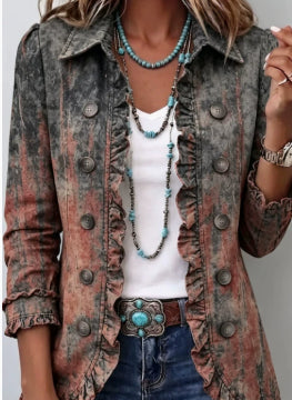 Women's Pleated Ruffle Office Blazer - Earth Rust