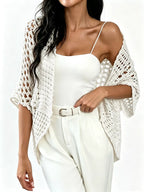 Women's Open Front Crochet Cardigan - White