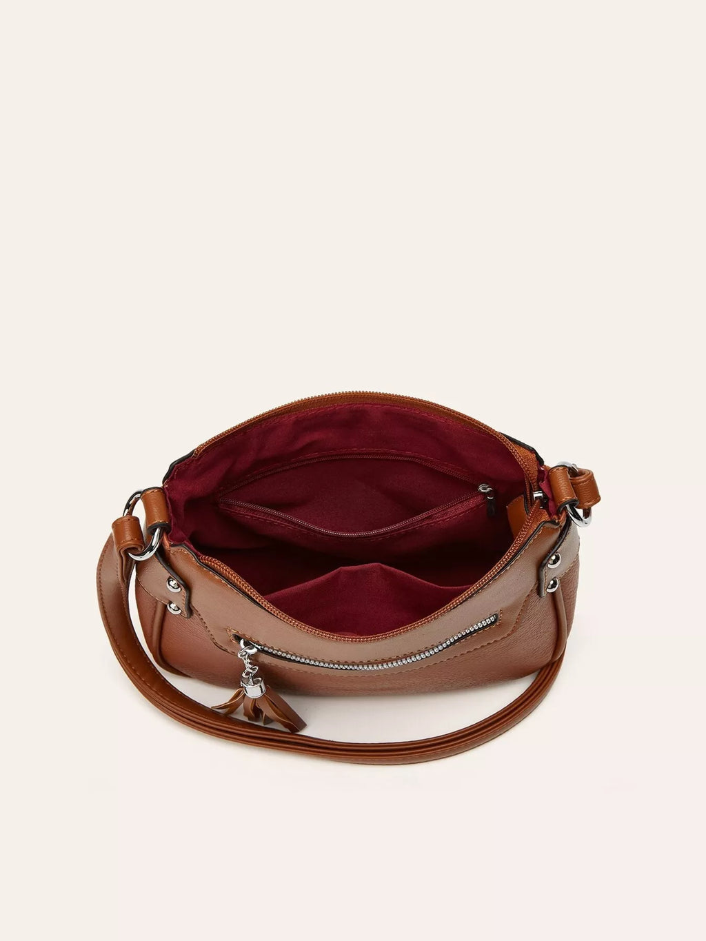 Women's Leather Crossbody Bag with Decorative Tassel