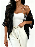 Women's Open Front Crochet Cardigan - Black
