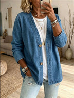 Women's Casual Denim Cardigan Jacket - Blue
