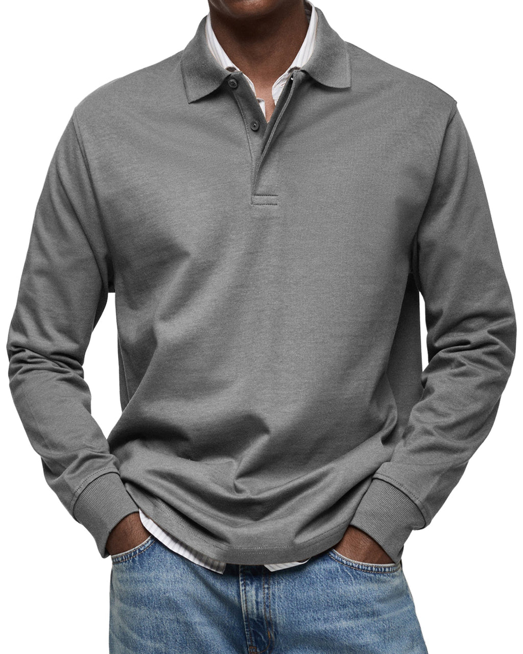 Men's Long Sleeve Polo Shirt - Gray