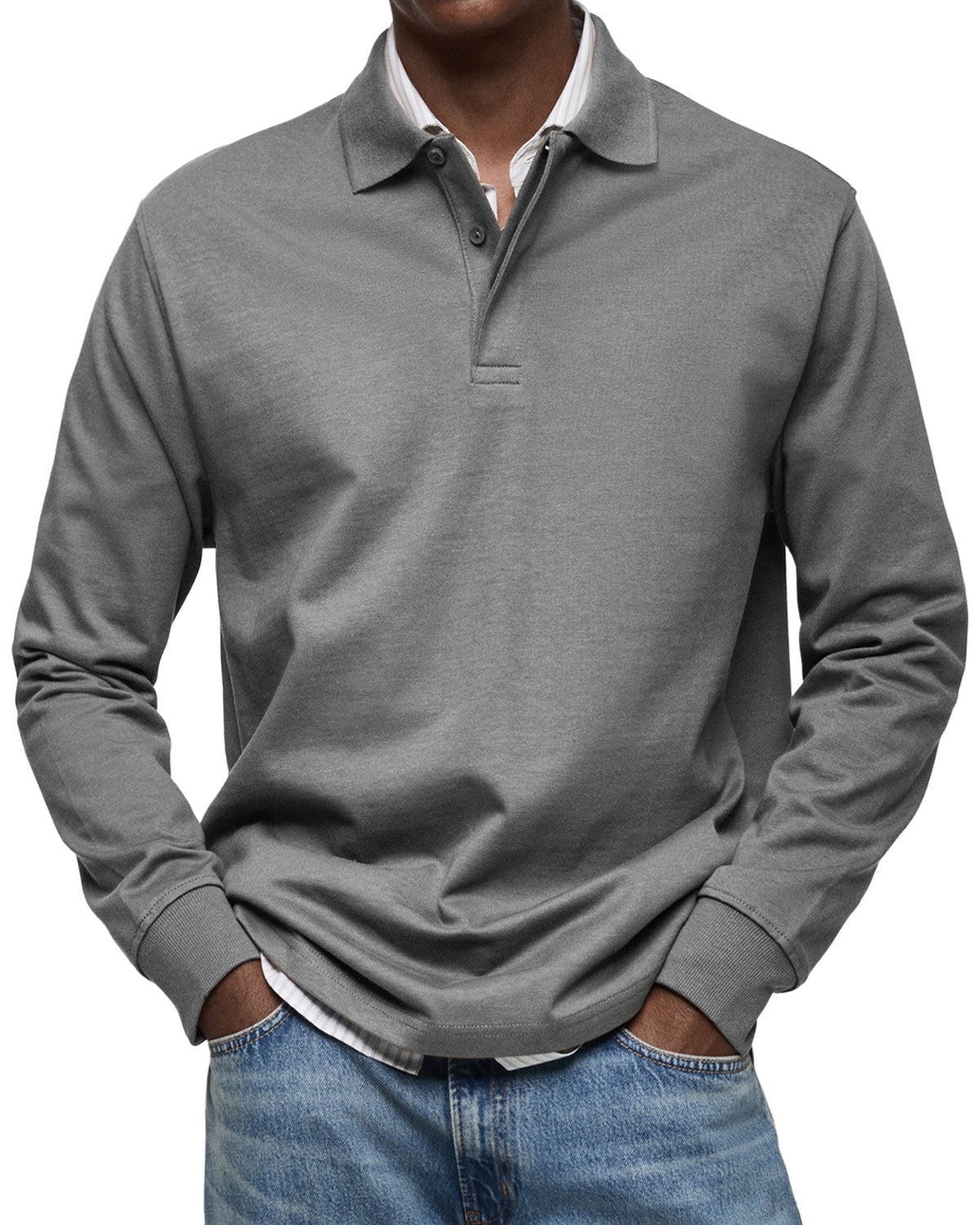 Men's Long Sleeve Polo Shirt - Gray