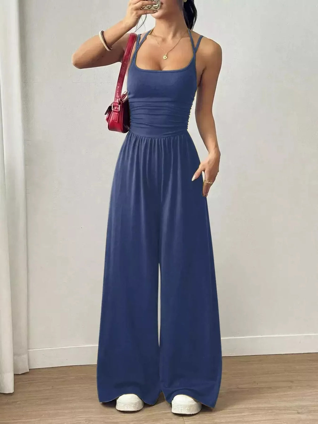 Women's Spaghetti Strap Wide-Leg Jumpsuit - Royal Blue