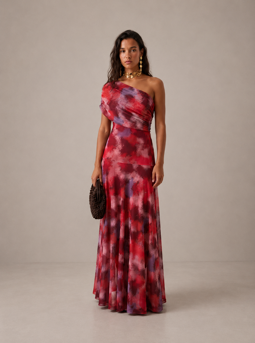 Women's Draped Shoulder Wedding Guest and Formal Maxi Dress