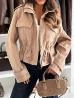 Women's Lightweight Casual Button-Up Jacket with Drawstring