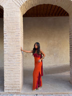 Women's Orange and Red Printed Dress