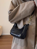 Women's Shoulder Bag with Chain Detail - Black