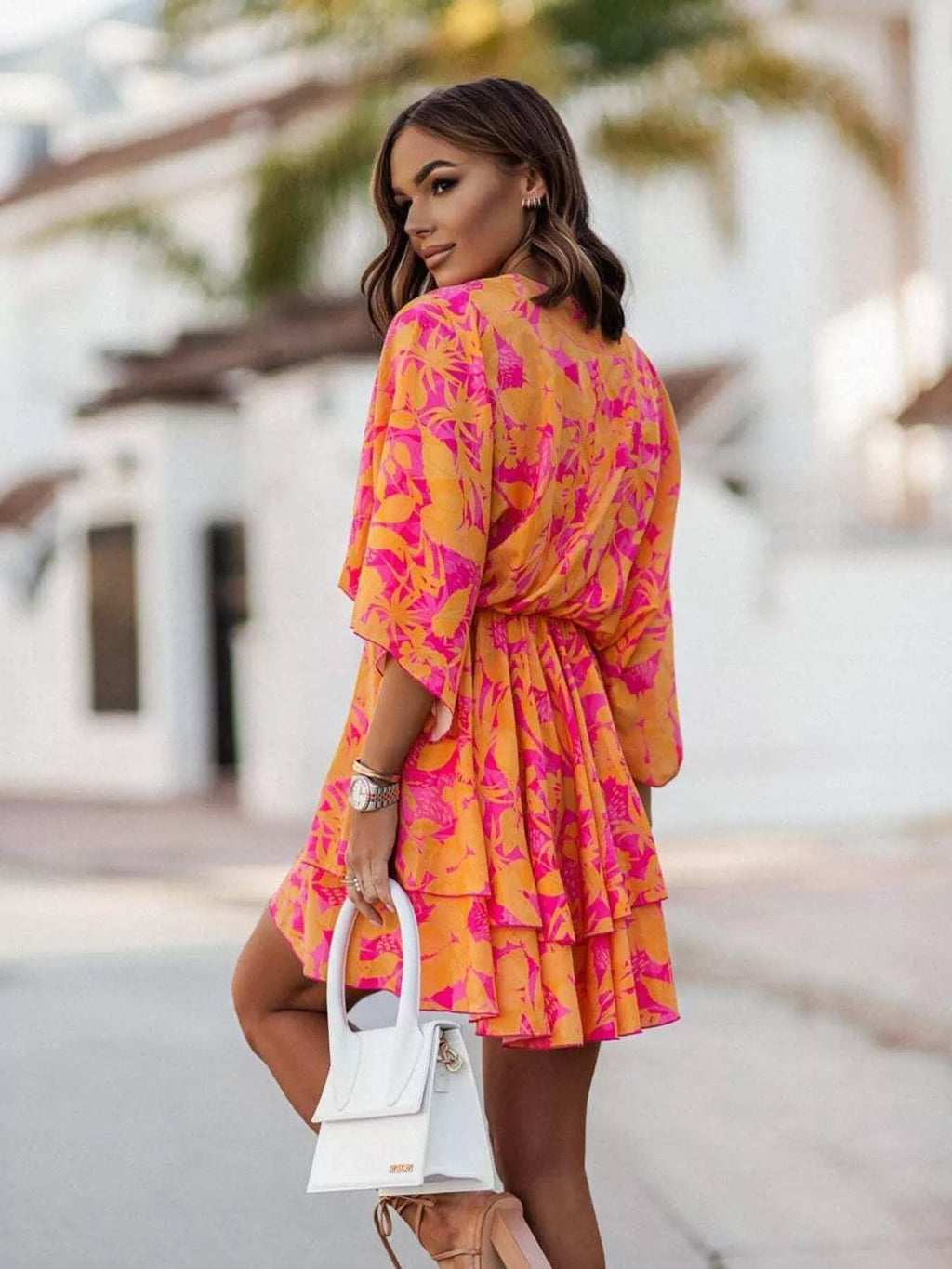 Women's Printed Tiered Wrap Mini Dress
