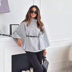 Women's Turtleneck Wool Poncho with Belt